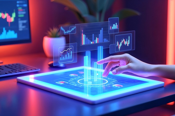person touching marketing chart