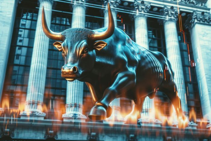 image of bull in financial market with global data