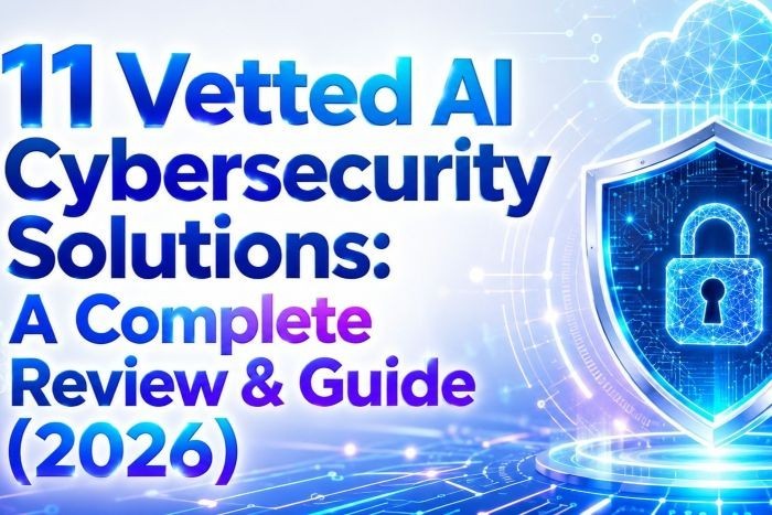 This cover image shows that this article is about 11 highly recommended AI cybersecurity solutions. This article gives a complete guide on this topic and also reviews the shortlisted companies
