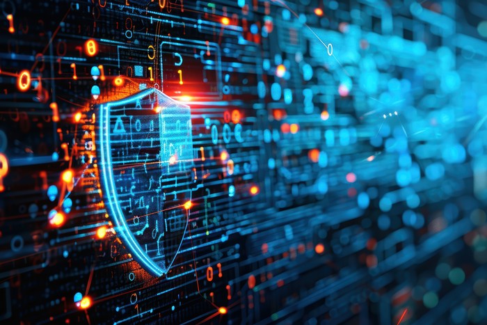 shield displaying cyber security with technology governance