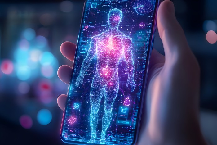 hand viewing symptom tracker app