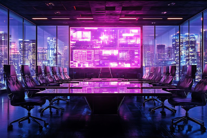 boardroom for meeting about crm technology