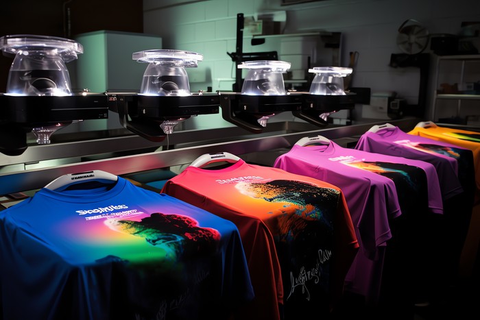 picture of shirts being printed with dtf technology
