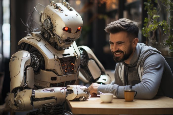 man talking to chatbot