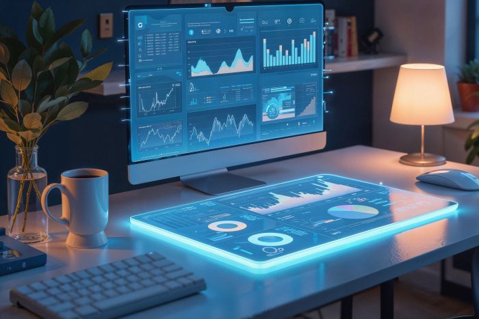 modern desk working with erp