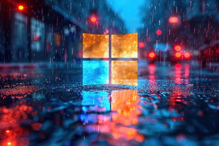 microsoft logo in rain
