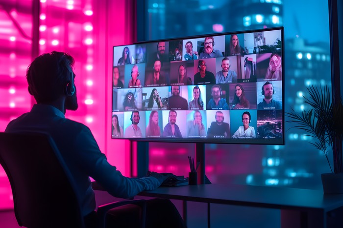 team utilizing remote access on video call