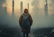 Data Center Air Pollution Could Undo Decades of Texas Gains image of person walking with hazmat suit because of data center air pollution
