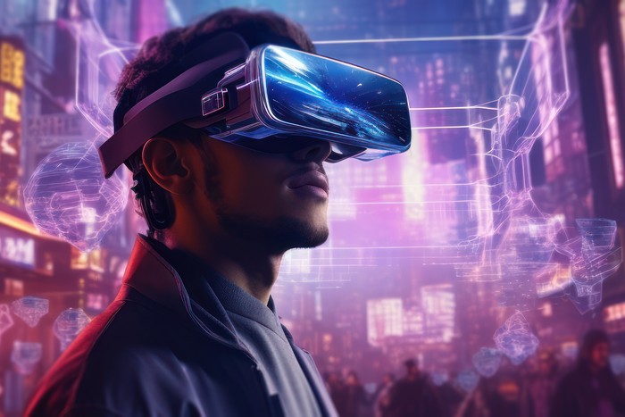 person in VR looking at VRChat AI labels