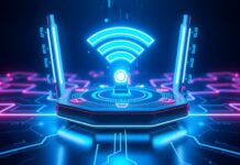 Why Wi-Fi Slowdowns Hit in the Evening and How to Fix Them futuristic Wi-Fi router representing Wi-Fi slowdowns