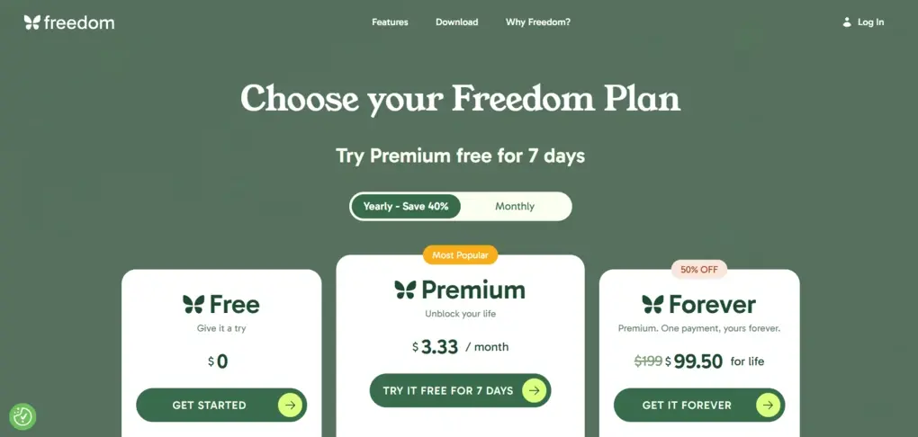 app that helps with focused work: freedom pricing