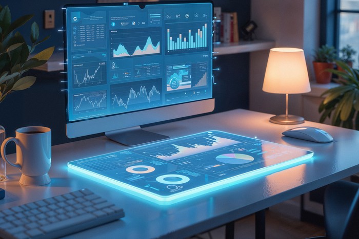 person using advanced analytics desk