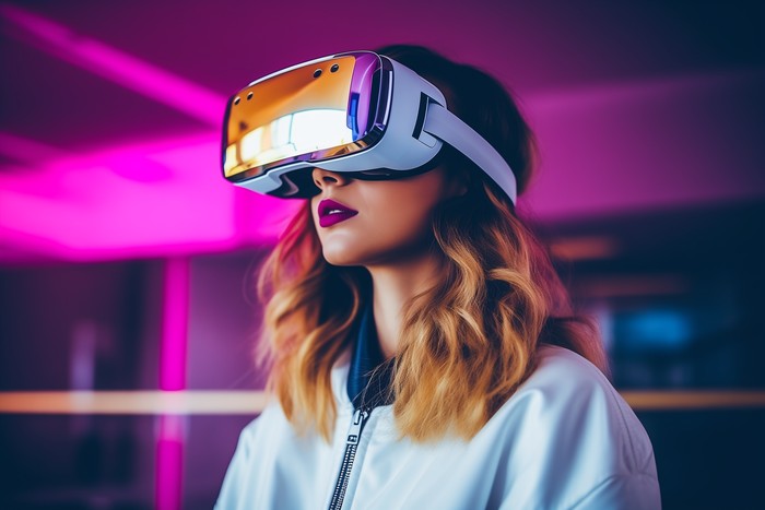 woman using vr at work for training